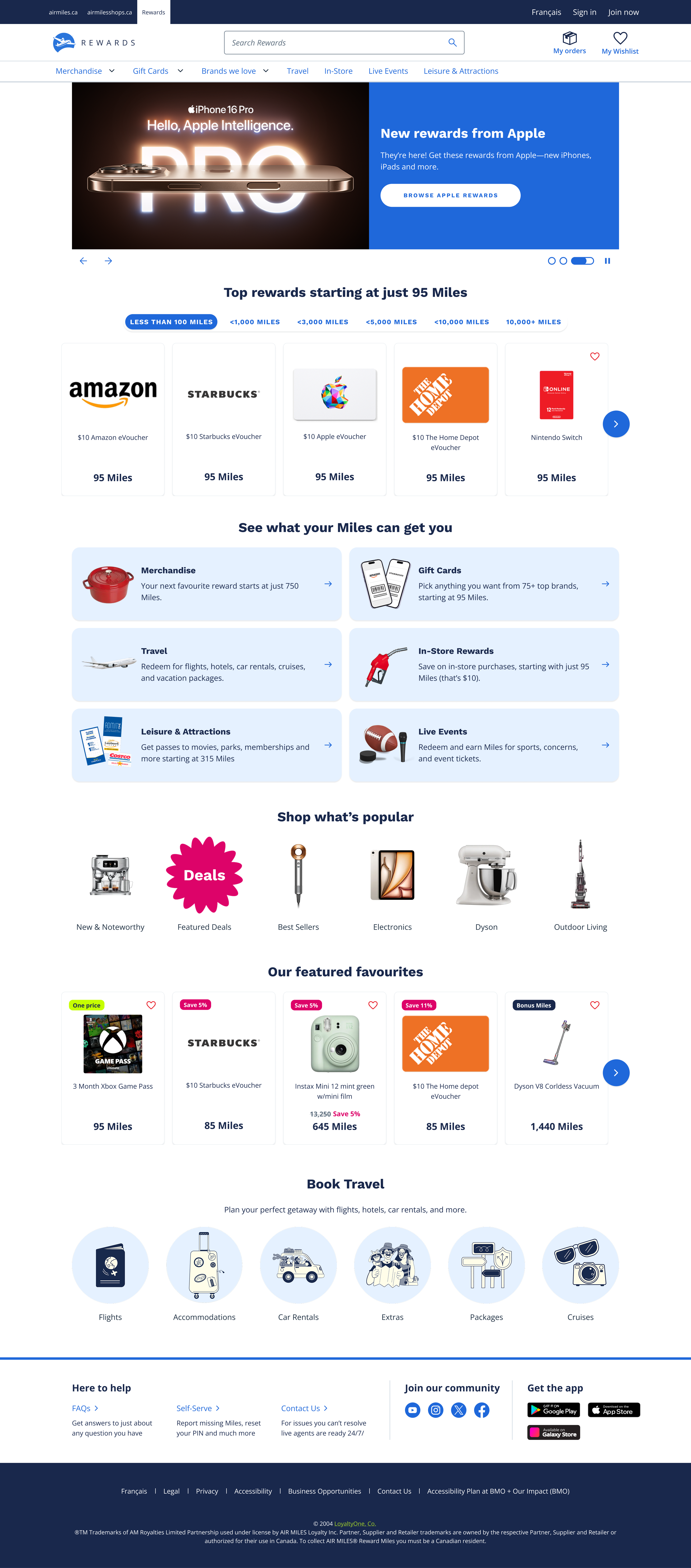 Redesigned Rewards landing page